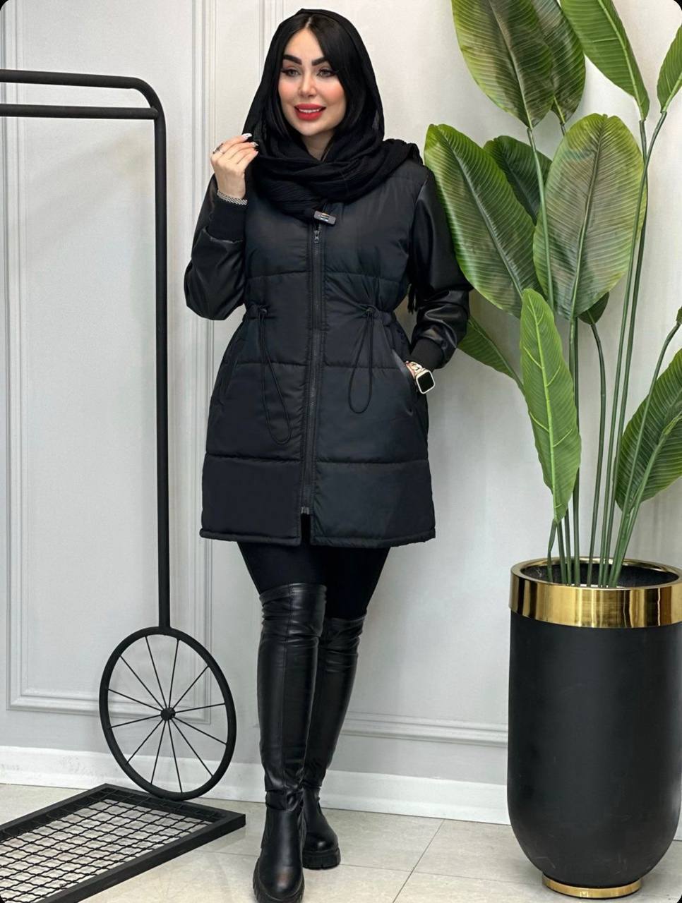 کاپشن داخل پشم شیشه آستری کشی آستین چرم