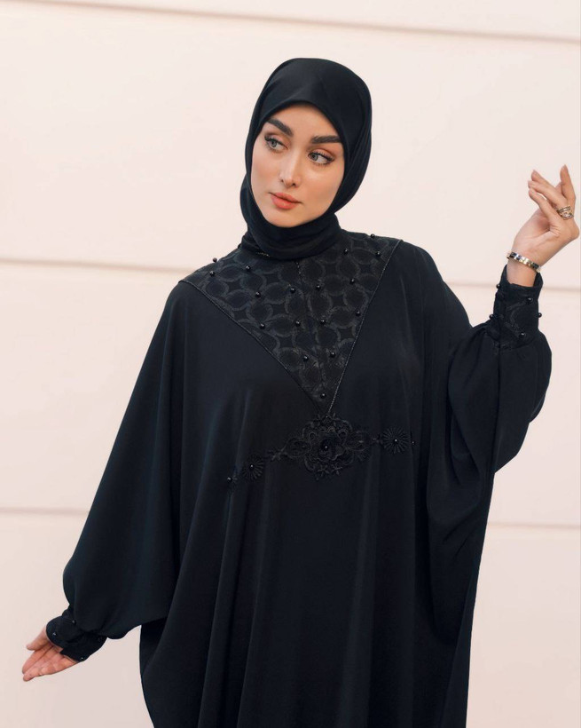 عبا محرمی الیزه جلو زیپ دار حلما مروارید دوزی سایزبزرگ