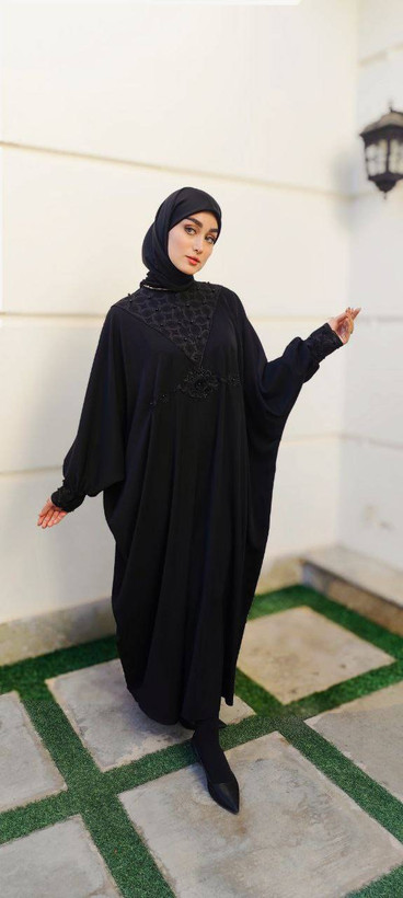 عبا محرمی الیزه جلو زیپ دار حلما مروارید دوزی سایزبزرگ