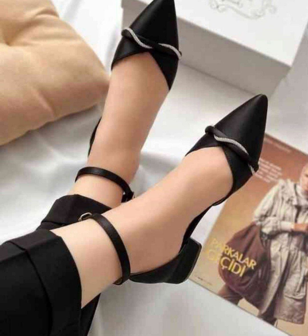 کفش مجلسی پاشنه دنیز نگینی پاشنه ۳ سانتی ساتن وارداتی