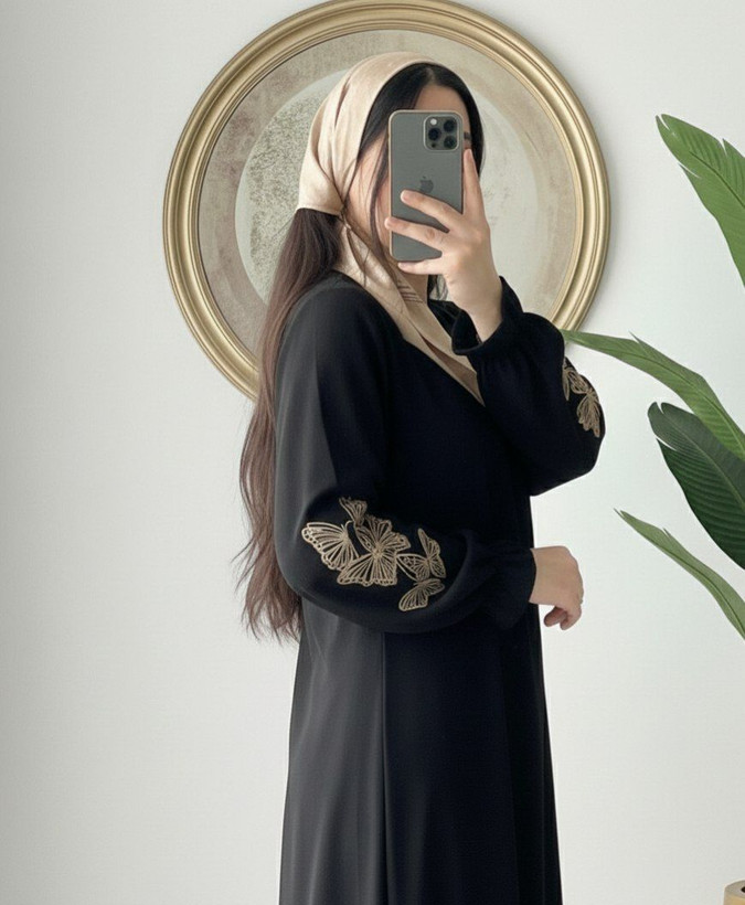 مانتو عبا گلدوزی پروانه دبل الیزه درجه یک لاکچری وخاص