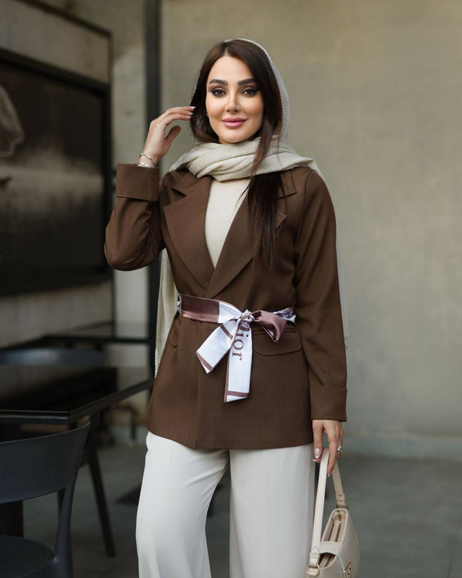 کت مجلسی یقه انگلیسی کرپ بزیاق وارداتی کمربندی دیور DIOR