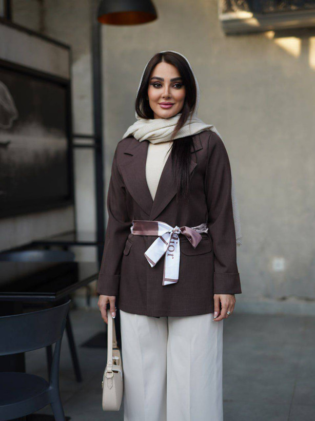 کت مجلسی یقه انگلیسی کرپ بزیاق وارداتی کمربندی دیور DIOR