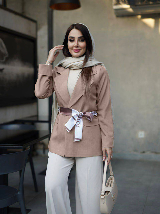 کت مجلسی یقه انگلیسی کرپ بزیاق وارداتی کمربندی دیور DIOR