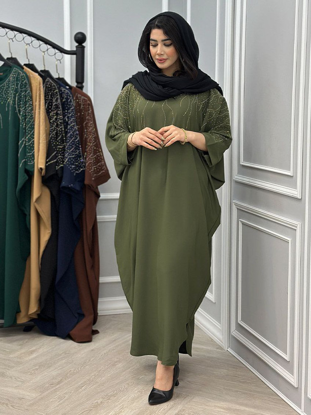 پیراهن عبا الیزه نگین کاری شده لاکچری و شیک