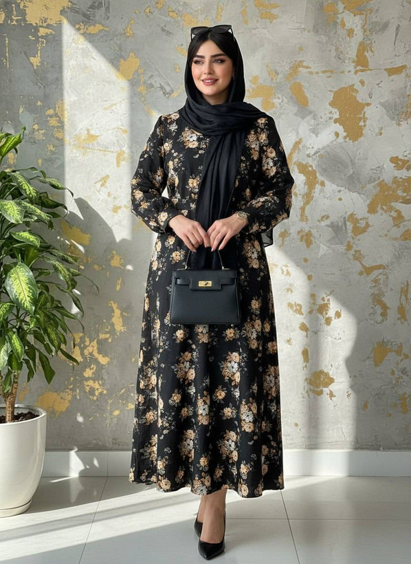 پیراهن ماکسی بوگاتی یقه چین گل گلی