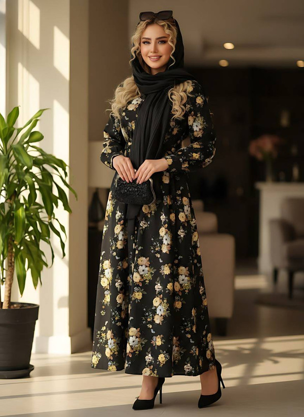 پیراهن ماکسی بوگاتی یقه چین گل گلی