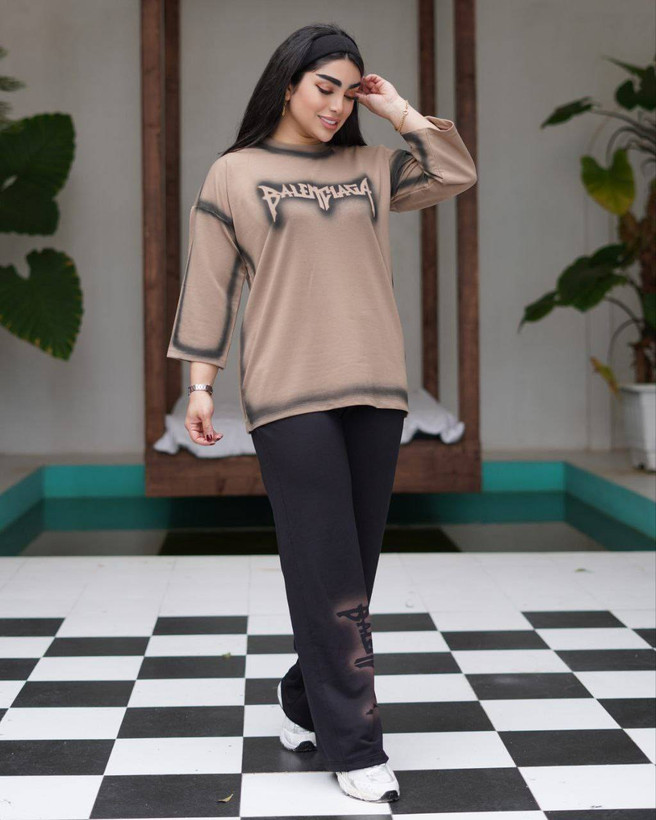 ست تیشرت شلوار پیسوله ای بالنسیاگا پنبه گلگسی BALENCIAGA