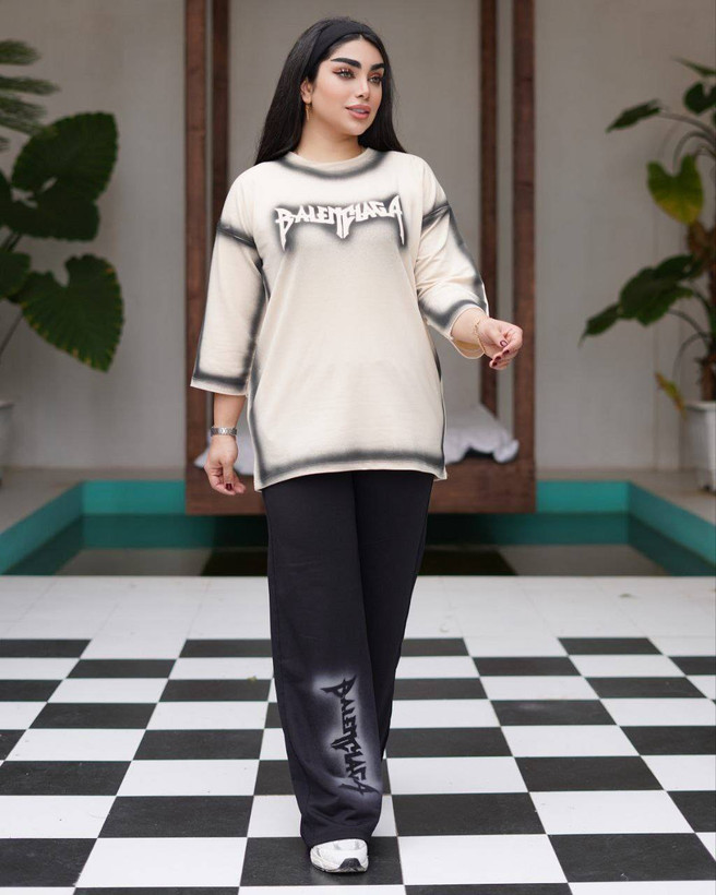 ست تیشرت شلوار پیسوله ای بالنسیاگا پنبه گلگسی BALENCIAGA