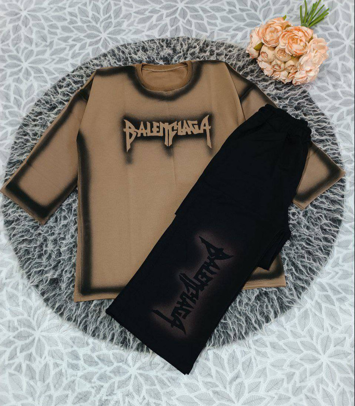 ست تیشرت شلوار پیسوله ای بالنسیاگا پنبه گلگسی BALENCIAGA