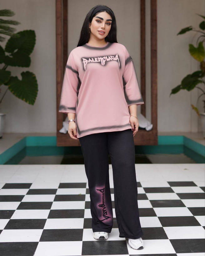ست تیشرت شلوار پیسوله ای بالنسیاگا پنبه گلگسی BALENCIAGA