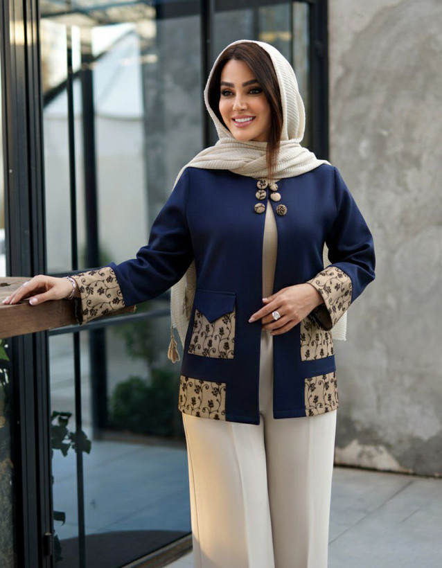کت یقه گرد مزونی مازراتی نخ توییست مدل روشنا جلوی کار لایی پرشین دار