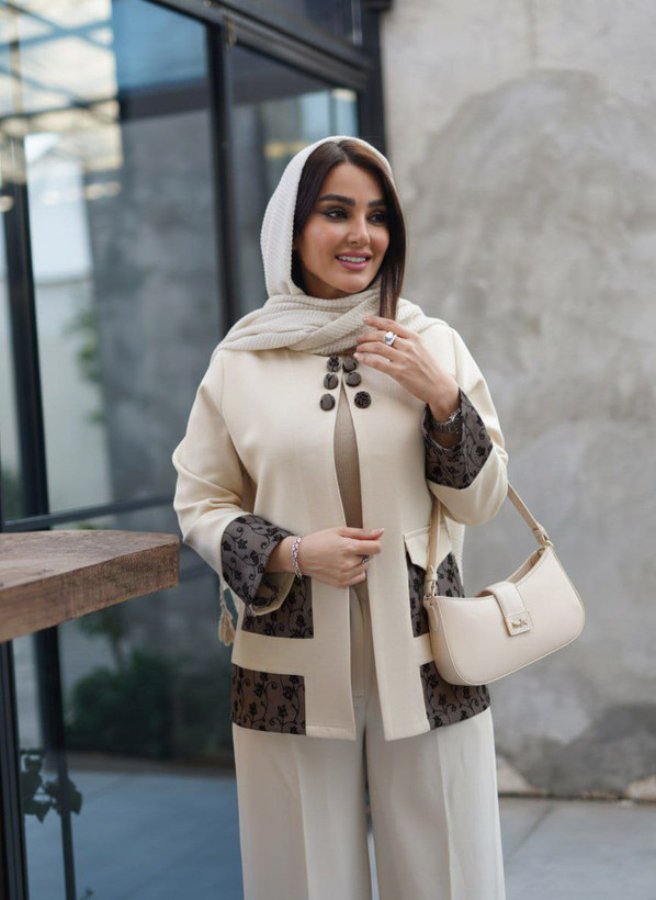 کت یقه گرد مزونی مازراتی نخ توییست مدل روشنا جلوی کار لایی پرشین دار