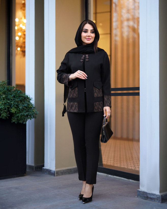 کت یقه گرد مزونی مازراتی نخ توییست مدل روشنا جلوی کار لایی پرشین دار