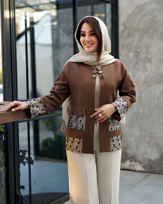 کت یقه گرد مزونی مازراتی نخ توییست مدل روشنا جلوی کار لایی پرشین دار
