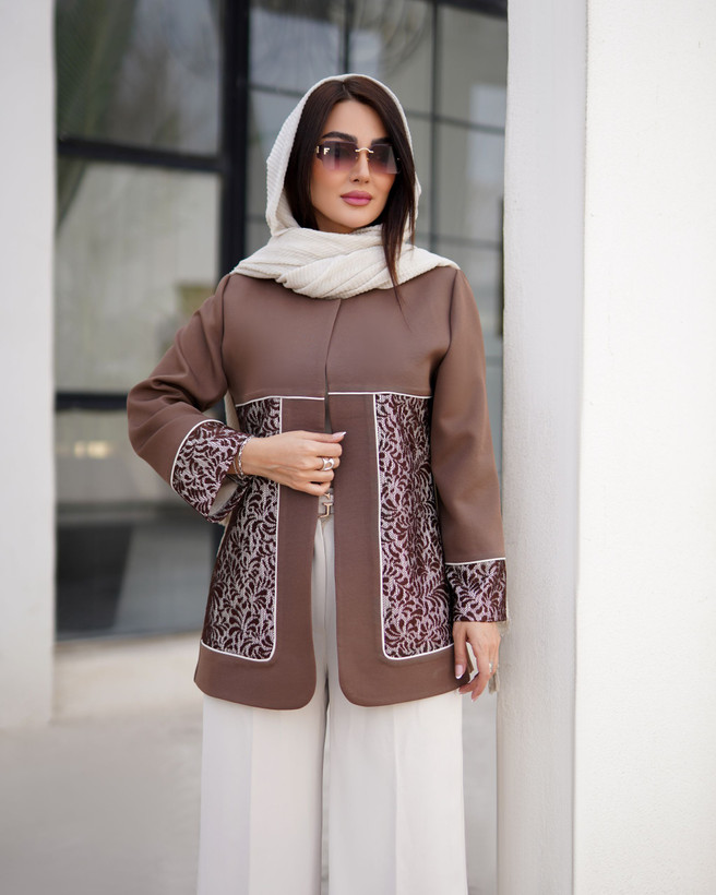 کت یقه گرد طناز مازراتی نخ توییست خرجکار گیپور جلوکار لایه پرشین