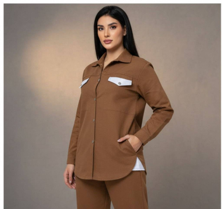 ست زنانه کتان شومیزمانتویی و شلوار نیم بگ دورنگ