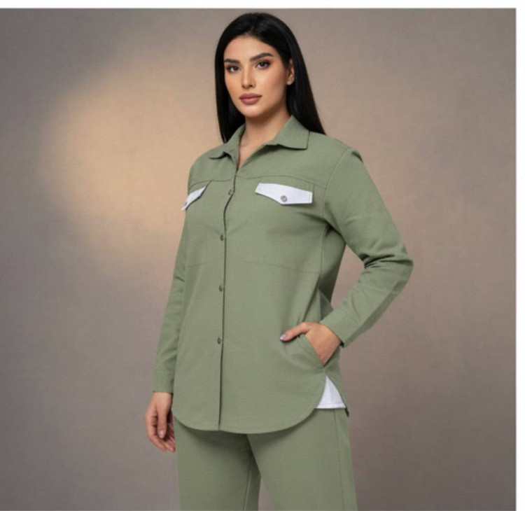 ست زنانه کتان شومیزمانتویی و شلوار نیم بگ دورنگ