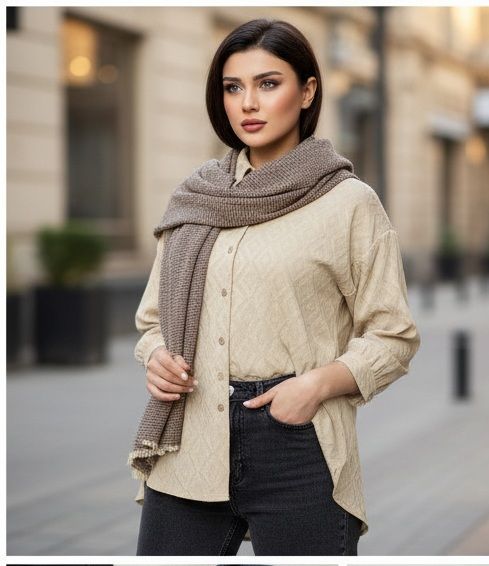 شومیز مانتویی کرپ پفکی فوق العاده باکیفیت یقه خرگوشی آستین کیمونو جیب دار