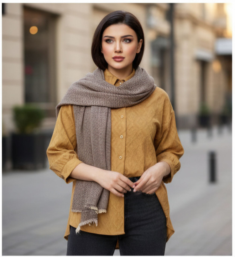 شومیز مانتویی کرپ پفکی فوق العاده باکیفیت یقه خرگوشی آستین کیمونو جیب دار