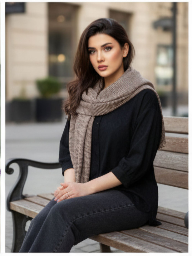 شومیز مانتویی کرپ پفکی فوق العاده باکیفیت یقه خرگوشی آستین کیمونو جیب دار