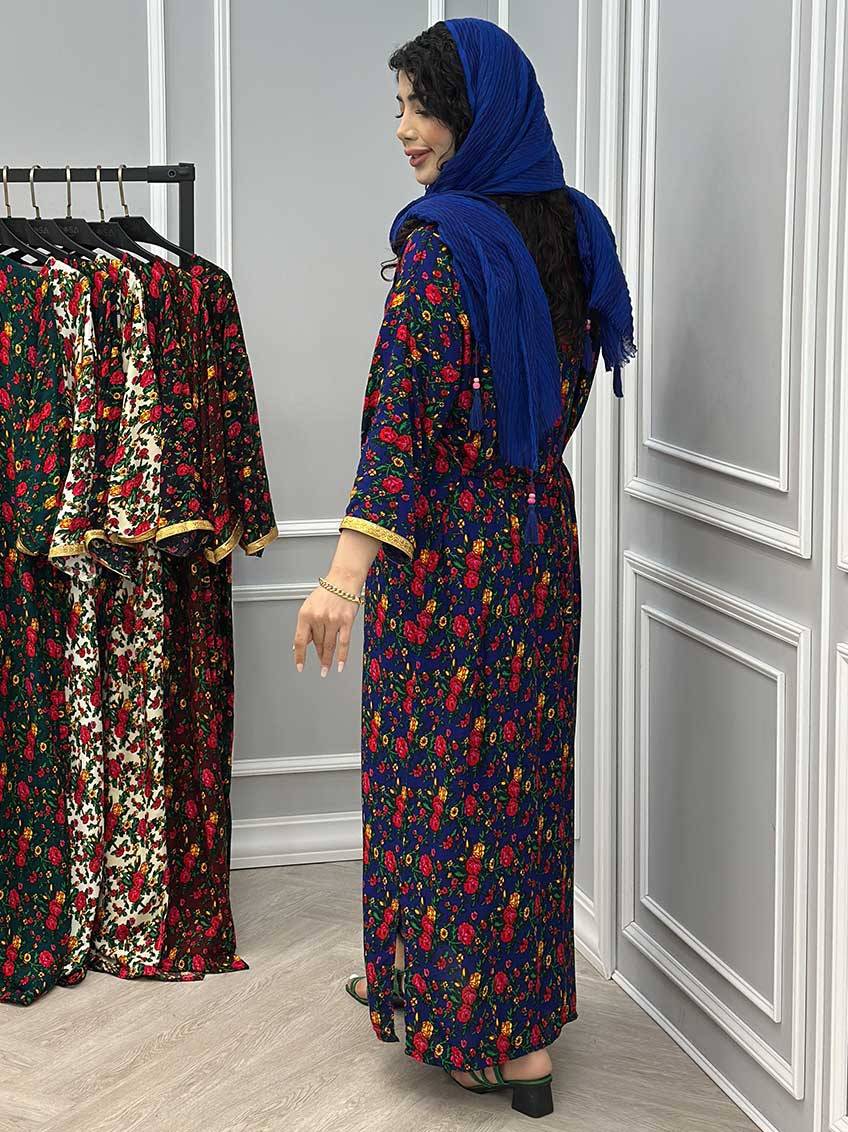پیراهن ساحلی نوار طلایی نخ ترکمنستان درجه یک بدون آبرفت