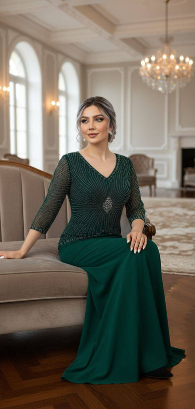ماکسی مجلسی تور و دامن لمه ترک نگین دار ومرواریدی سایزبزرگ