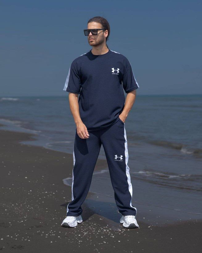 ست تیشرت شلوار بیسکوییتی طرح جذاب UNDER ARMOUR نواردوزی شده