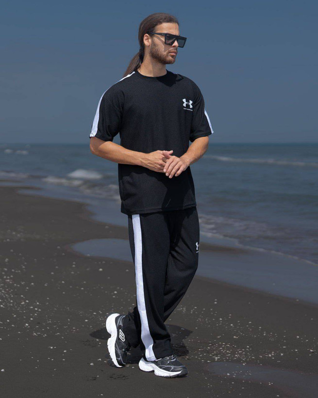 ست تیشرت شلوار بیسکوییتی طرح جذاب UNDER ARMOUR نواردوزی شده
