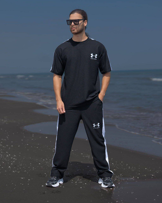 ست تیشرت شلوار بیسکوییتی طرح جذاب UNDER ARMOUR نواردوزی شده