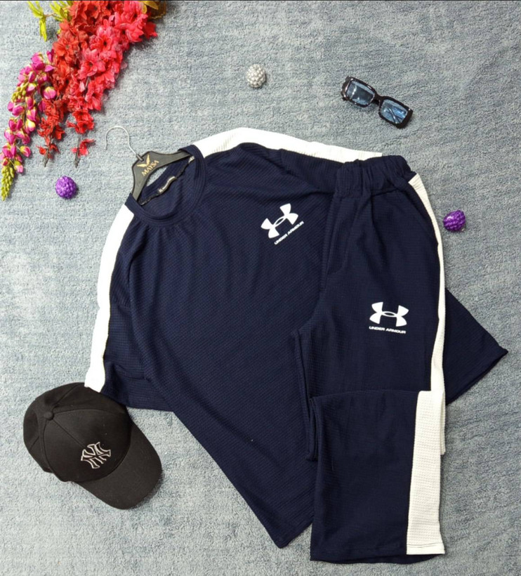 ست تیشرت شلوار بیسکوییتی طرح جذاب UNDER ARMOUR نواردوزی شده