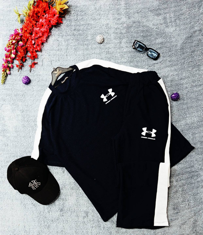 ست تیشرت شلوار بیسکوییتی طرح جذاب UNDER ARMOUR نواردوزی شده