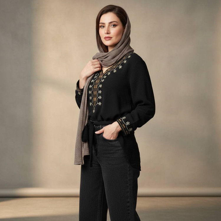 شومیز محرمی گلدوزی ابروبادی قواره دار