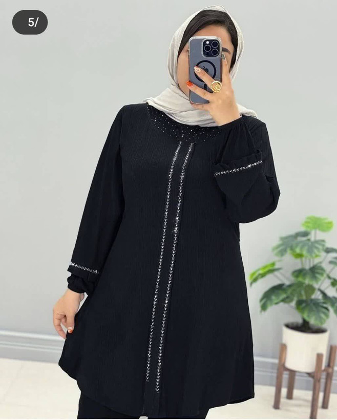 تونیک یقه گرد وسط پیله نگین دار کریشه پلاس سایزبزرگ