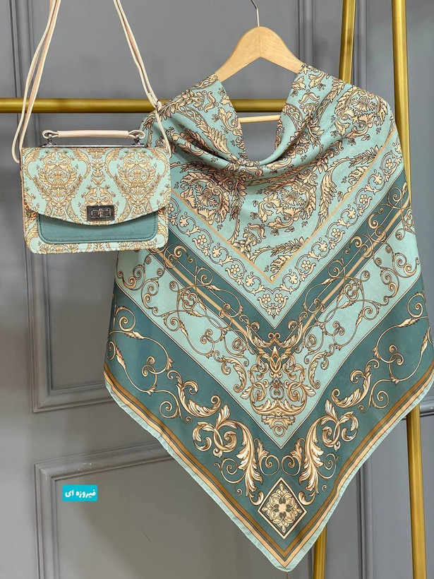 ست کیف و روسری ترکیبی از پارچه مخمل و چرم صنعتی