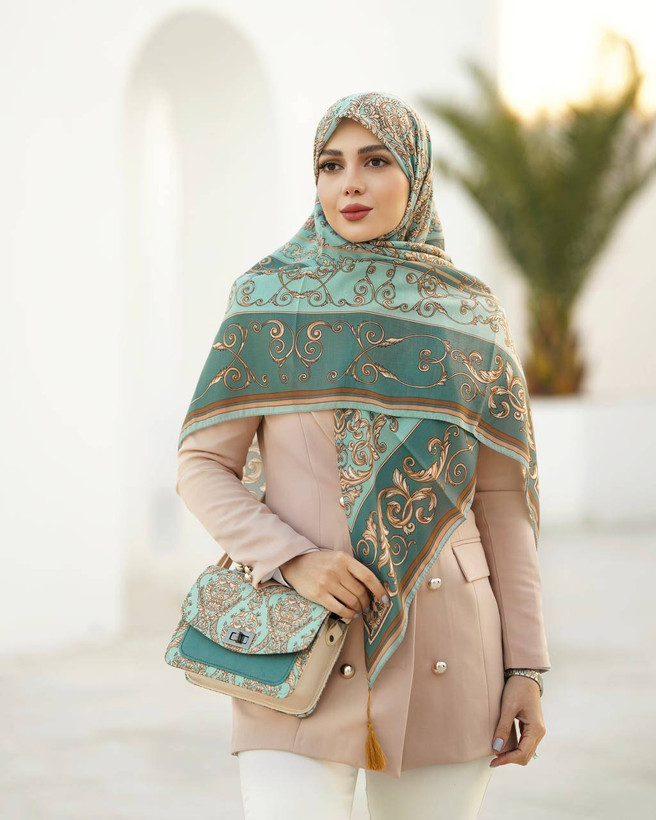 ست کیف و روسری ترکیبی از پارچه مخمل و چرم صنعتی