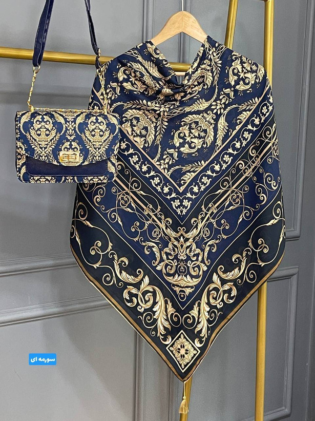 ست کیف و روسری ترکیبی از پارچه مخمل و چرم صنعتی