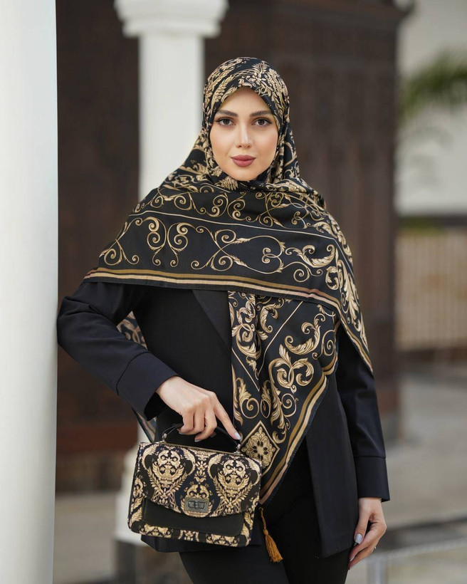 ست کیف و روسری ترکیبی از پارچه مخمل و چرم صنعتی