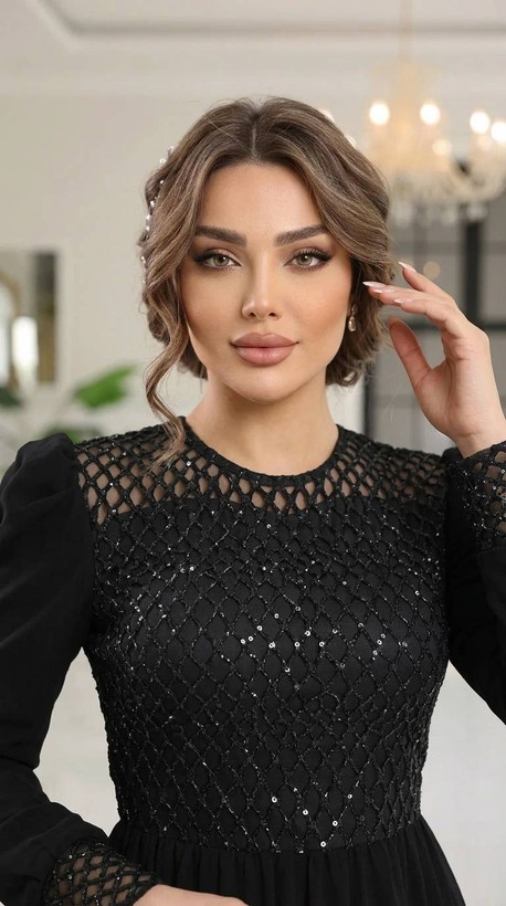 ماکسی مجلسی قواره دار کرپ حریر تور طرحداربرجسته