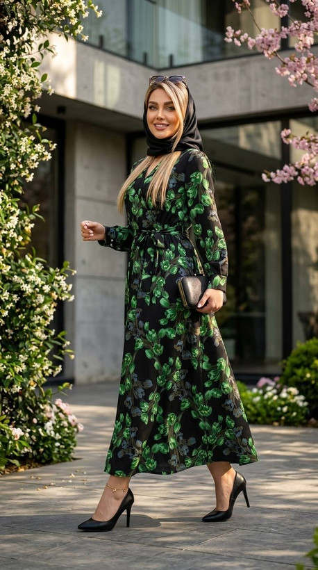 پیراهن زنانه حریر گل لاله 🌷 کرپ حریر گرم بالای اعلاء