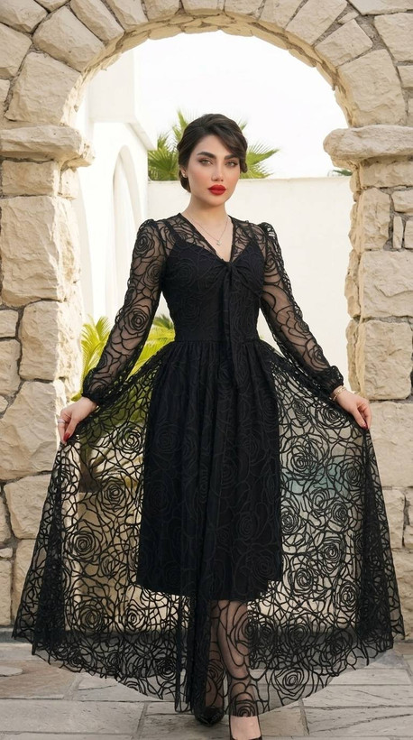 سارافن کت مجلسی دوتیکه تور طرح دار