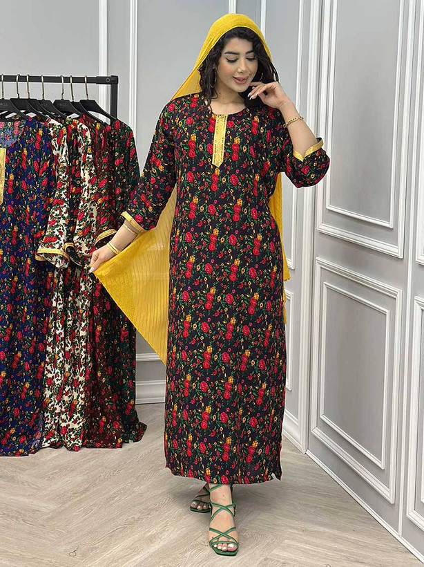 پیراهن طلایی بدون ابرفت و رنگرفت 🧵 نخی ترکمنستان