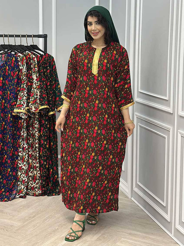 پیراهن طلایی بدون ابرفت و رنگرفت 🧵 نخی ترکمنستان