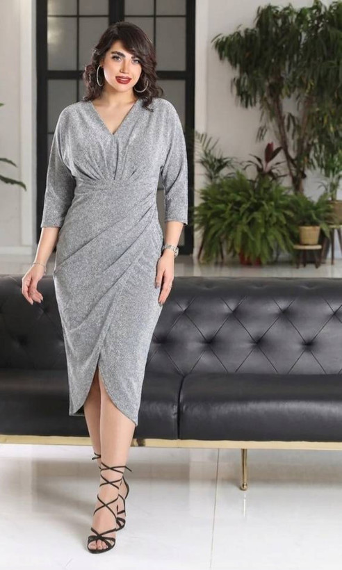 پیراهن میدی زنانه لمه آستردار