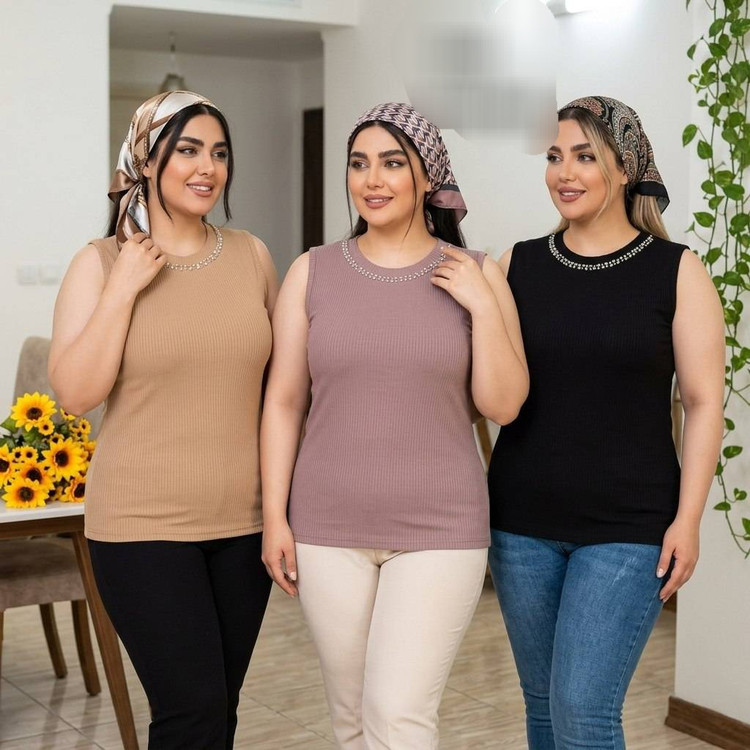 تاپ حلقه ای یقه مرواریدکرکره ای😍 پارچه کرکره ای دارای کشسانی