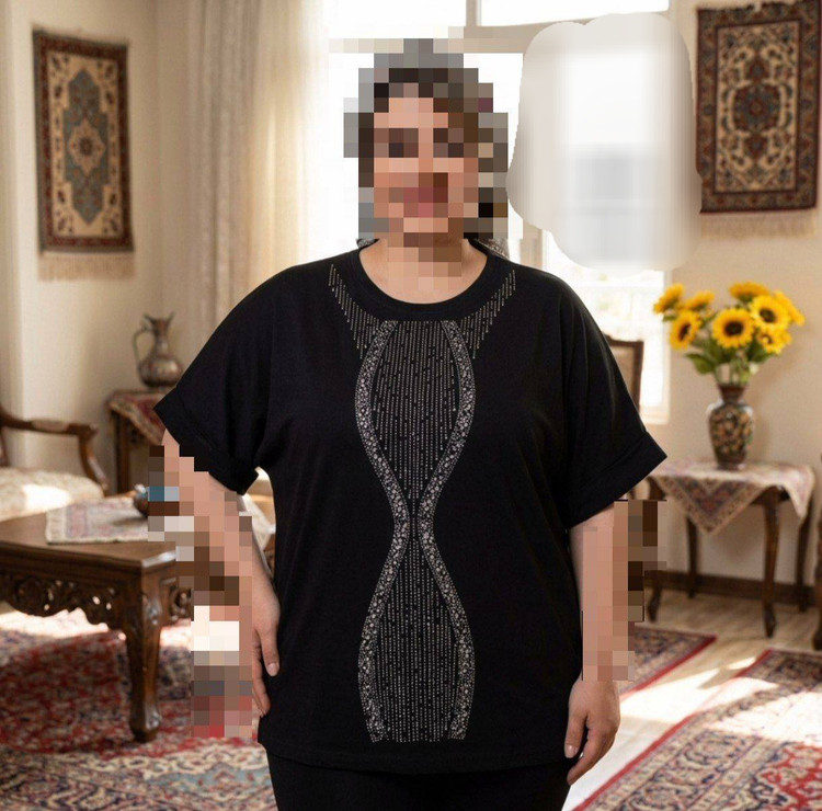 تیشرت نگین کاری شده 😍 نخ پنبه نگین کاری شده جلوی تیشرت دارای کشسانی عالی