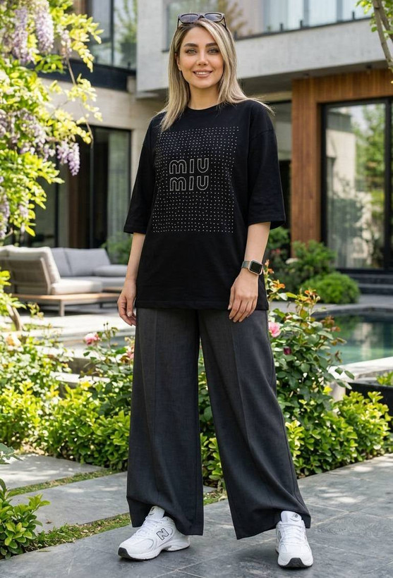 ست تیشرت و شلوار زنانه لانگ miu miu