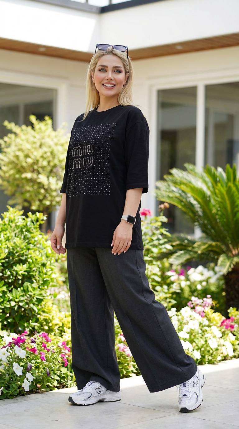 ست تیشرت و شلوار زنانه لانگ  miu miu