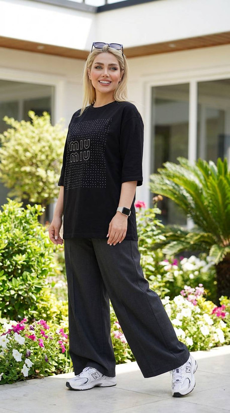 ست تیشرت و شلوار زنانه لانگ miu miu