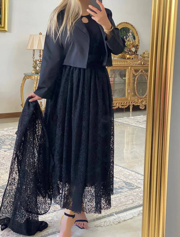 ست سه تیکه دانتل 👗💥کت+دامن+شال
